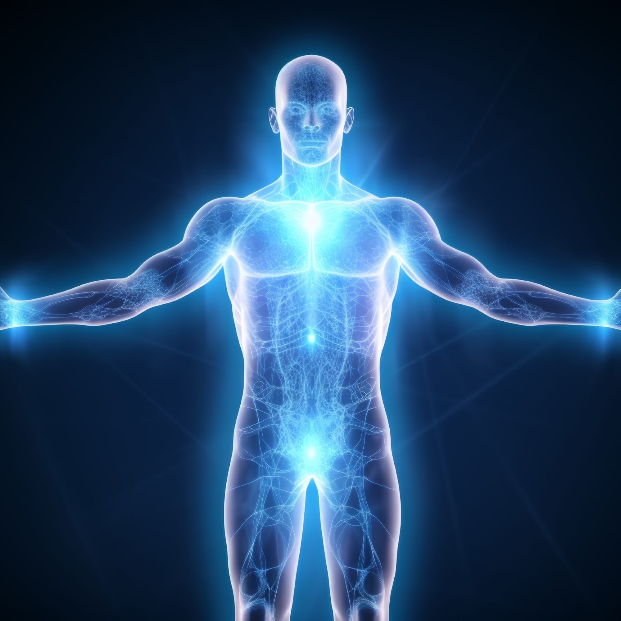 Strong human body energy powerful imagination evolution higher intelligence transformation silhouette vision god 3d flash concentration astral gesture glow freedom reincarnation connect progress form. High quality photo